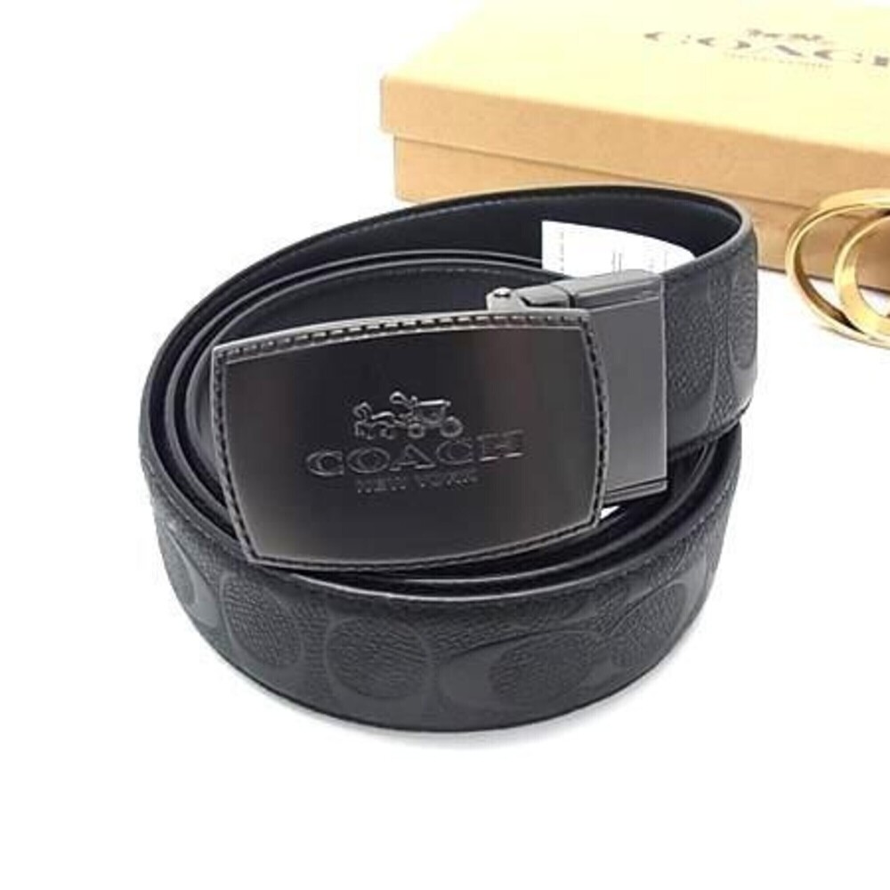 COACH Wide Harness Reversible Signature Belt F55157 Black Leather Men's